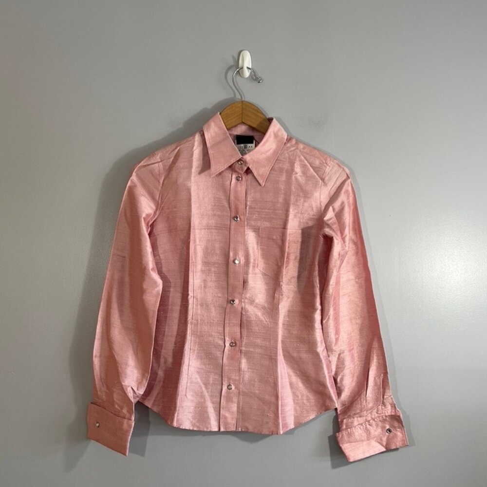 Dolce & Gabbana 100% Raw Silk Button Down Blouse w/ Crystal Buttons